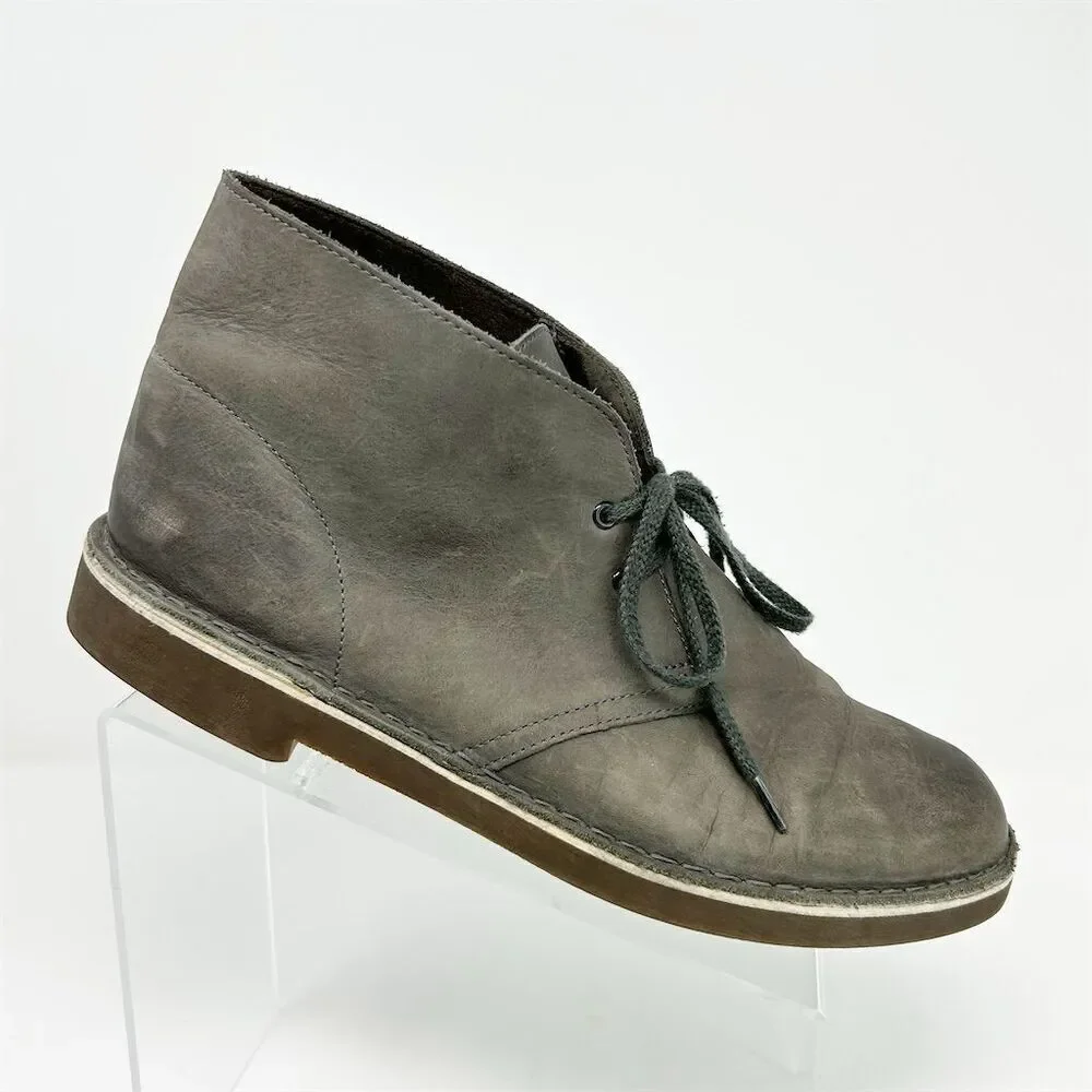 Clarks Men's Bushacre 2 Gray Leather Lace Up Chukka Boots Size 10 US Comfort